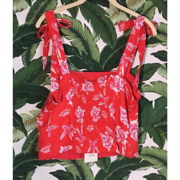 Joie NWT Linen Blend Red Tropical Floral Print Cropped Tank Top Size 8 - Picture 14 of 16